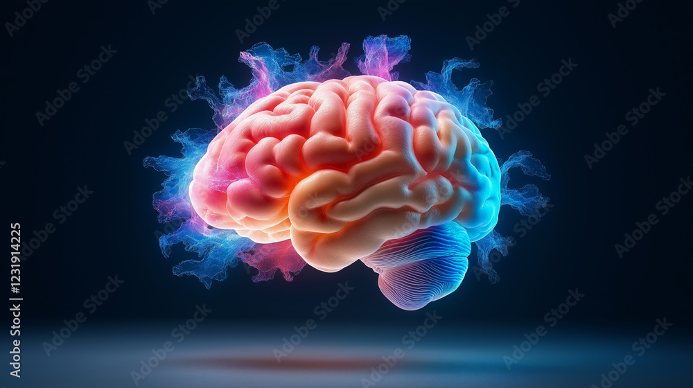 Poster neurons of the brain illuminated by chaos and energy in a vibrant abstract visual
