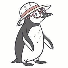 A penguin with a hat and glasses on his head