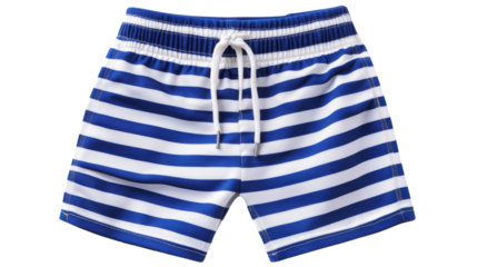 Blue and white striped swim shorts isolated on transparent background