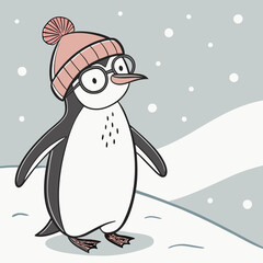 A penguin with a hat and glasses on his head