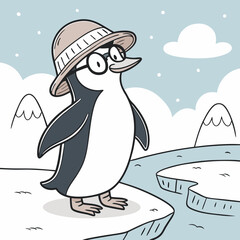 A penguin with a hat and glasses on his head