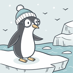 A penguin with a hat and glasses on his head