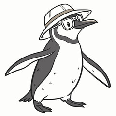 A penguin with a hat and glasses on his head