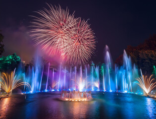Generated image　花火と噴水のイルミネーション