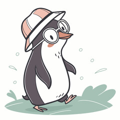 A penguin with a hat and glasses on his head