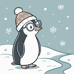 A penguin with a hat and glasses on his head