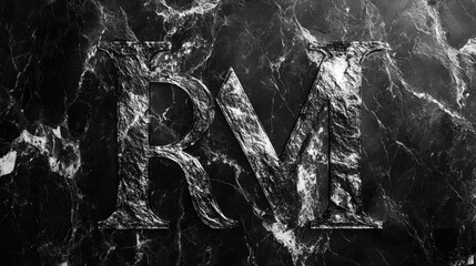 Stone Letters RM on Black Marble Background