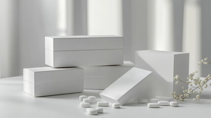 Cardboard boxes mockup, white cargo and parcel packages. Carton containers. Closed packaging for goods, isolated distribution blank packs for pills, food, freight shipping Realistic 3d vector set