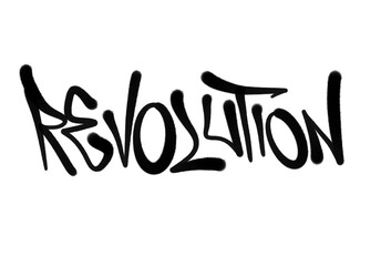 sprayed graffiti letters REVOLUTION in black