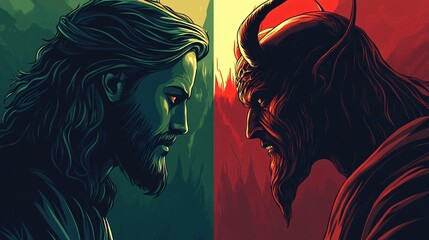 Epic Battle of Good Versus Evil: Powerful Digital Painting of Heroic and Villain Characters in Conflict