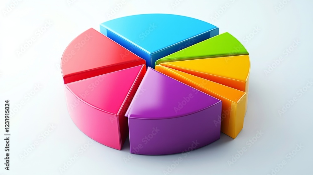 Aufkleber a close-up of a d pie chart with bright, contrasting colors, the segments separated slightly to high