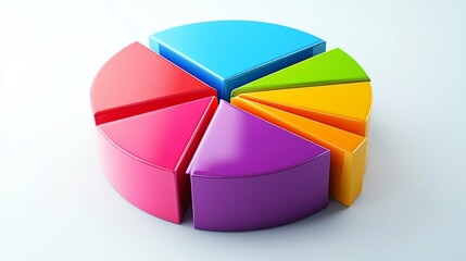A close-up of a D pie chart with bright, contrasting colors, the segments separated slightly to highlight different data points, set on a white background.