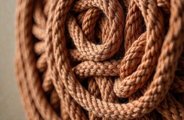 Obraz premium intricate patterns and textures. close up of knitted fiber background in soothing mocha mousse tones.