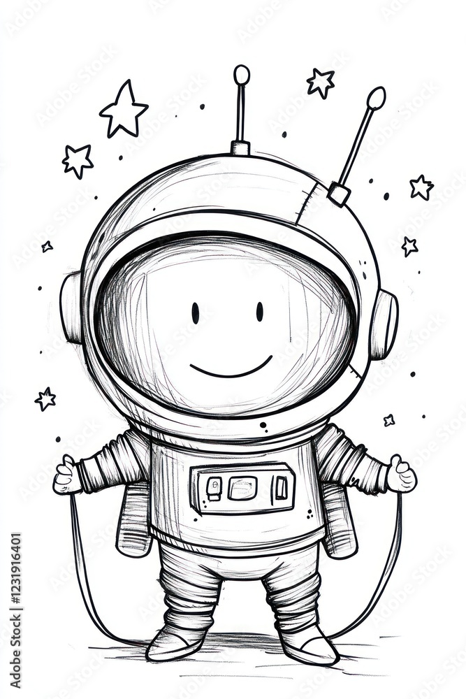 Poster A smiling cartoon astronaut in a spacesuit with a jump rope.
