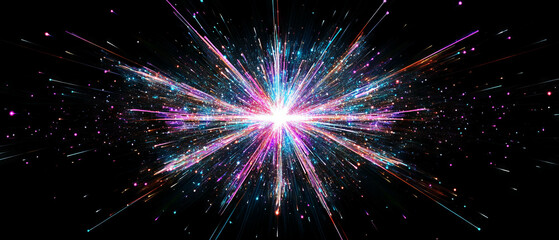 Fototapeta premium Dynamic geometric spark patterns with a central clear area on a black background