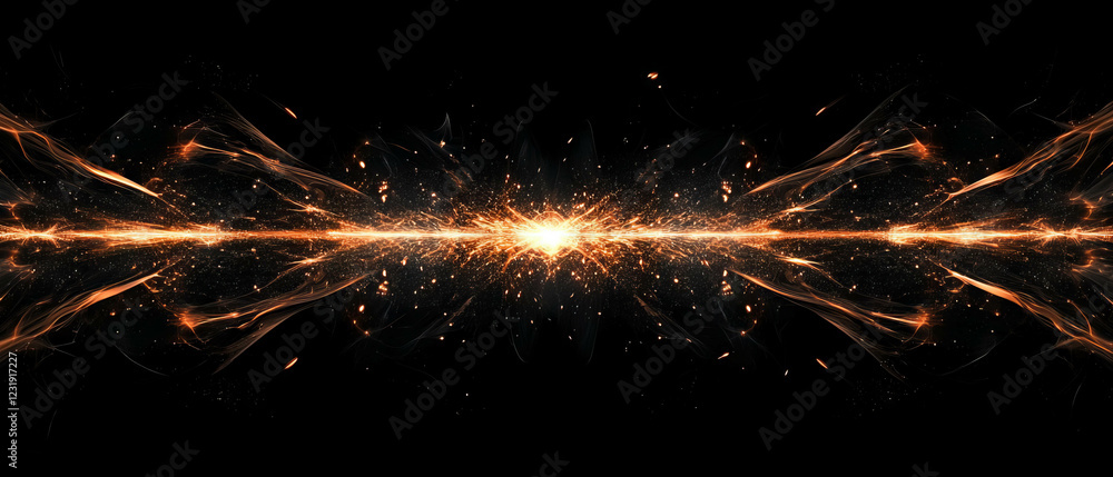 Poster sharp metallic sparks creating dynamic patterns in an industrial backdrop of black