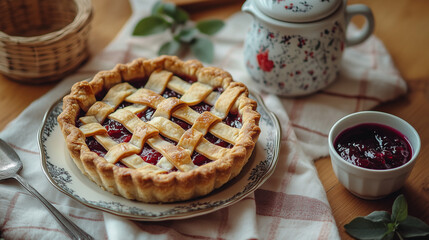 homemade plum cake with tea