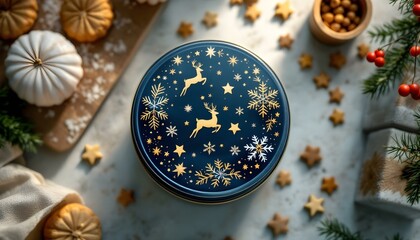Round special lid tin for cookie with christmas design
