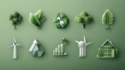 Sustainable Ecology 3D Icon Set for Green Industry Professionals