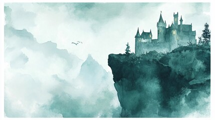 Fairytale Castle Watercolor Painting for Fantasy Art, Book Covers, and Children's Illustrations