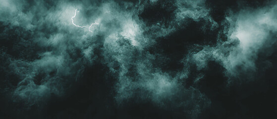 Fototapeta premium Dramatic smoke overlay with lightning in a dark urban cityscape background