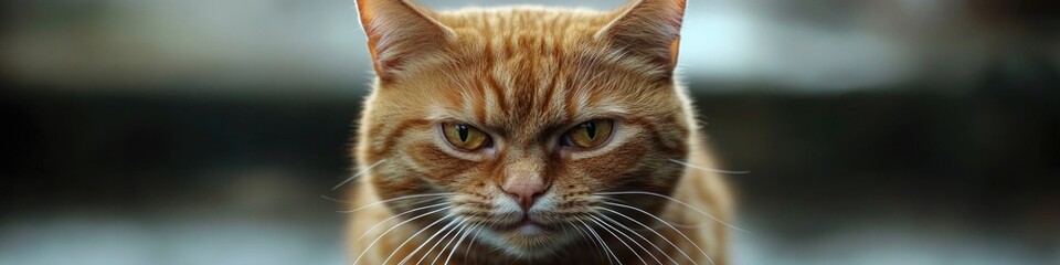 A close-up view of a curious cat staring straight into the lens