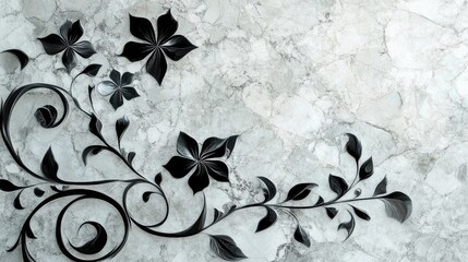Elegant black floral design on marble background enhances interior decor in a modern setting