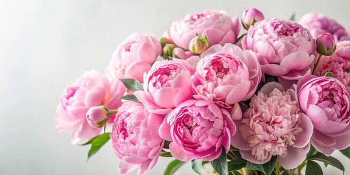 Delicate pink peonies arranged in a vintage floral bouquet against a soft white background