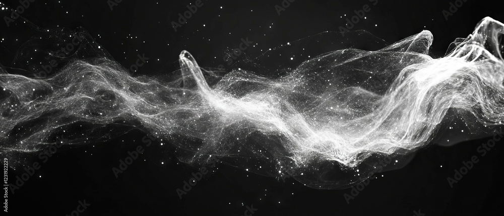 Poster flowing energy lines and spark streams creating a dynamic overlay on a black background