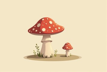 Illustration of Two Amanita Muscaria Mushrooms