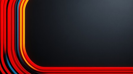 Abstract Geometric Flowing Lines: A dynamic composition of vibrant, flowing lines in shades of red, orange, and blue cascades elegantly against a deep, sleek background.