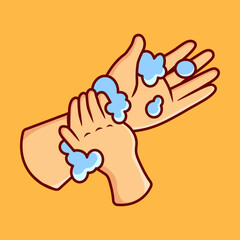 Washing Hand with Soap Vector Illustration Icon. Flat Cartoon Style