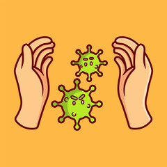 Virus in Hand Vector Illustration Icon. Flat Cartoon Style