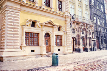 Historical Architectural Facade with Decorative Elements and a Vintage Urban Setting..