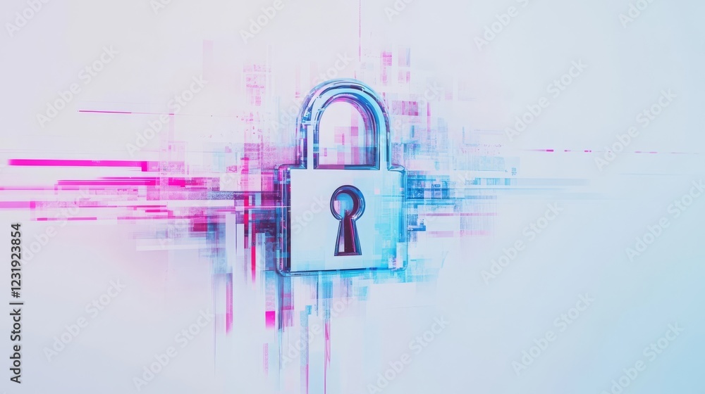 Poster digital lock symbol on a colorful background showing concepts of security and technology in modern d