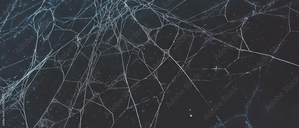 Poster intricate details of a spider web captured in macro against a dark background