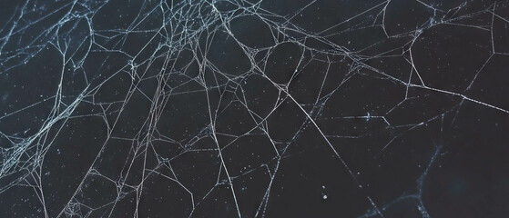 Intricate details of a spider web captured in macro against a dark background