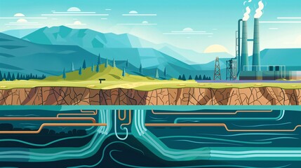 Renewable Geothermal Energy Ground Sources Flat Vector Illustration for Eco-friendly Projects