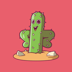 Happy Cactus Character with a Cheerful Smile vector illustration. Mascot design concept.