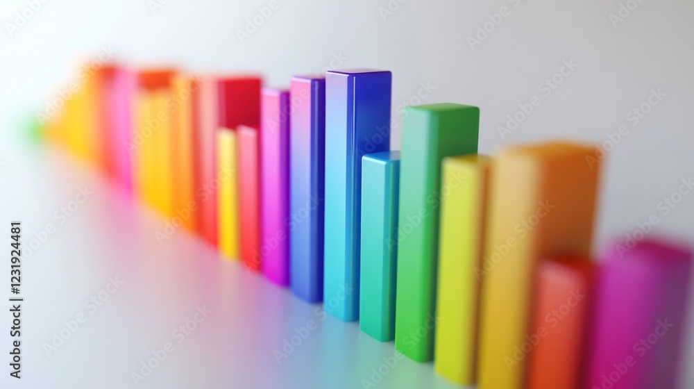 Aufkleber A colorful D bar graph on a clean white background, with bars of different heights representing financial growth, creating a sense of depth and dimension.