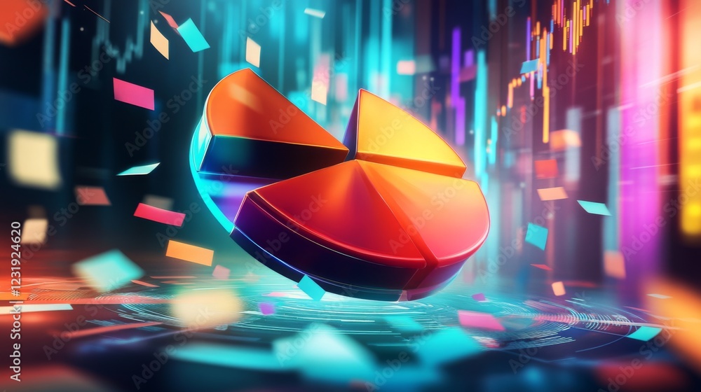 Aufkleber a colorful d pie chart with individual segments floating in mid-air, surrounded by a soft glow, symb