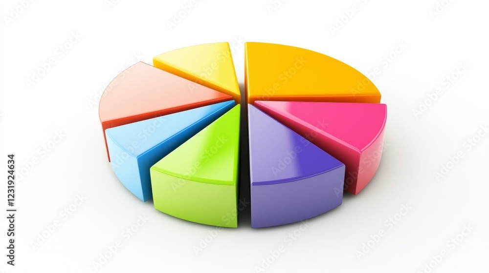 Poster a colorful d pie chart with multiple segments, each section raised slightly to emphasize data distri