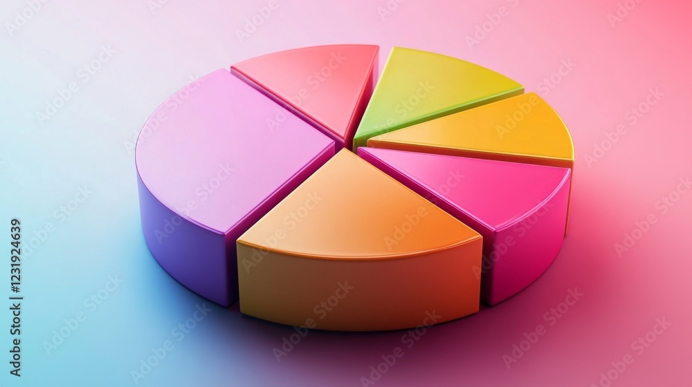 Fototapete a colorful d pie chart with individual segments floating in mid-air, surrounded by a soft glow, symb