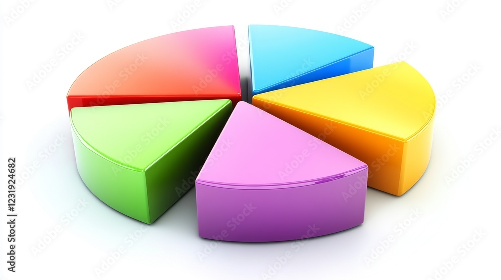Poster a colorful d pie chart with multiple segments, each section raised slightly to emphasize data distri