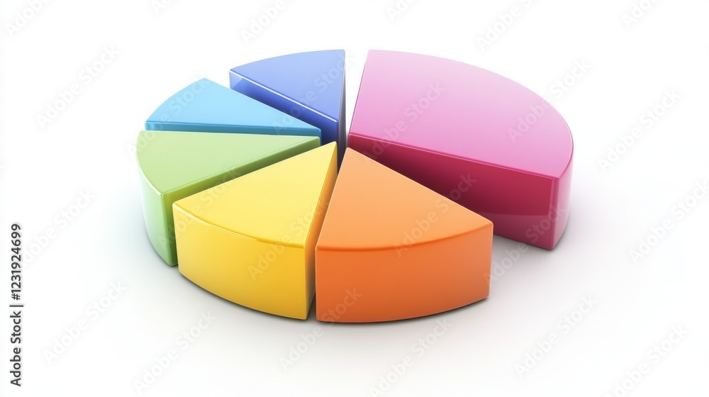 Poster a colorful d pie chart with multiple segments, each section raised slightly to emphasize data distri