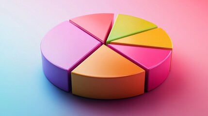 Fototapeta premium A colorful D pie chart with individual segments floating in mid-air, surrounded by a soft glow, symbolizing financial data distribution