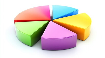 A colorful D pie chart with multiple segments, each section raised slightly to emphasize data distribution, set against a clean white background.