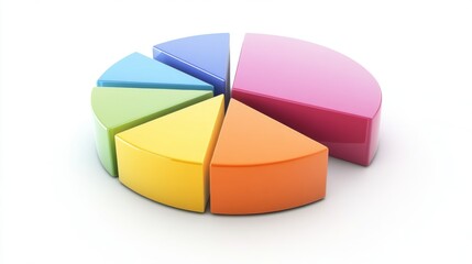 Obraz premium A colorful D pie chart with multiple segments, each section raised slightly to emphasize data distribution, set against a clean white background.