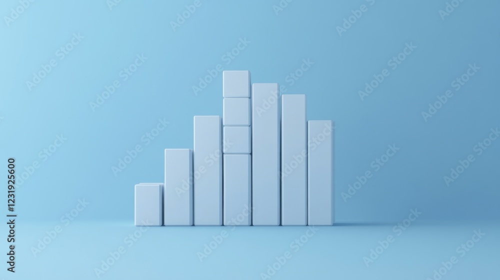 Poster a creative d bar graph made of stacked cubes, arranged on a plain background, representing data anal