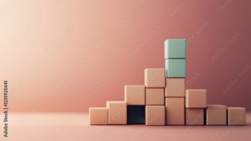 Leinwandbilder A creative D bar graph made of stacked cubes, arranged on a plain background, representing data analysis and business growth in a unique visual style.